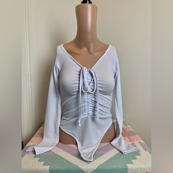 PrettyLittleThing Tops - PrettyLittleThing white ruched bodysuit